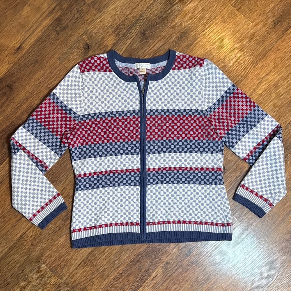 Christopher & Banks Blue and Red Patterned Cardigan